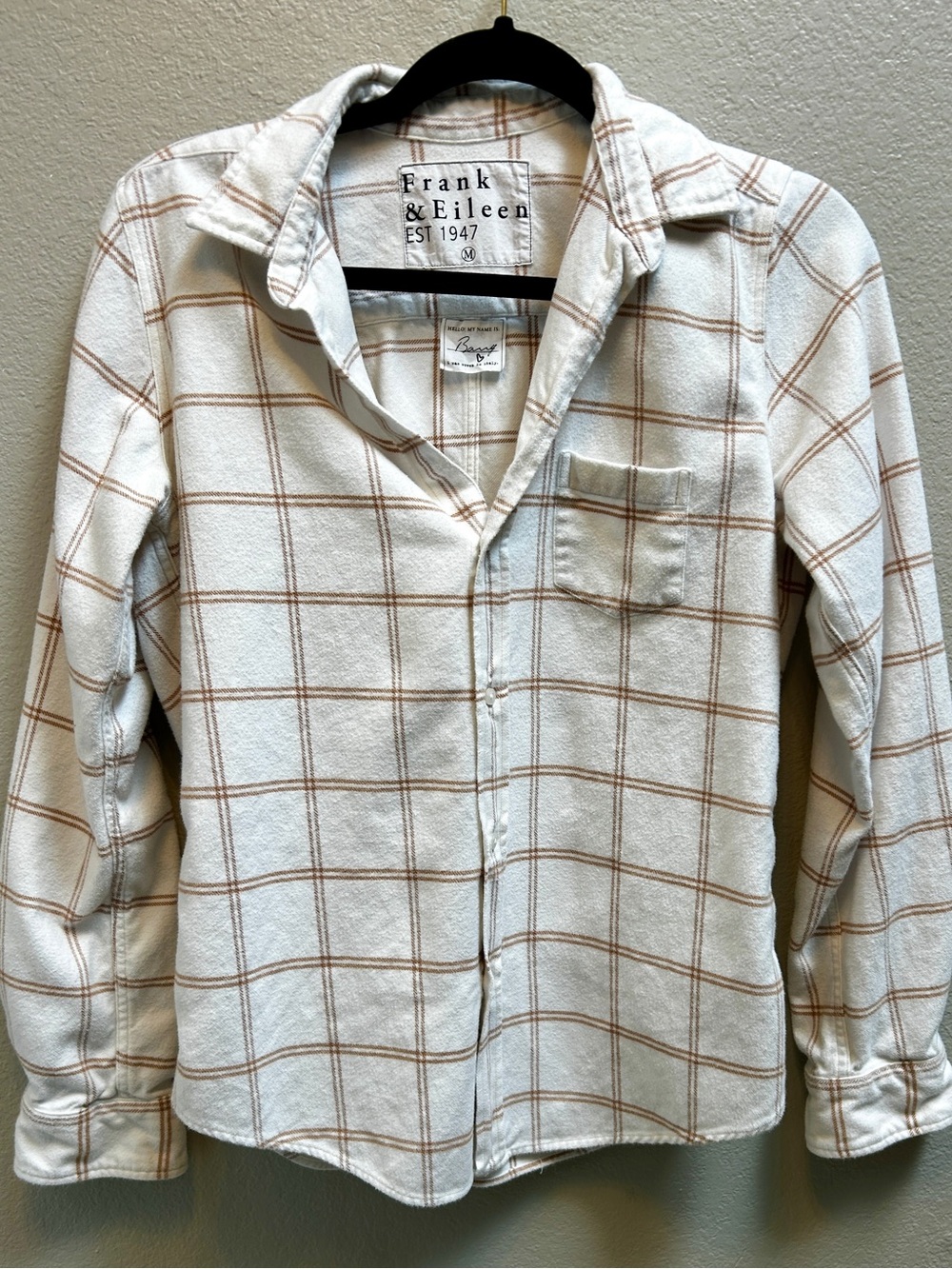 Frank & Eileen Barry Flannel Button Up Shirt Ivory Brown Windowpane Size Medium